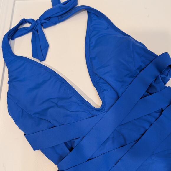 LaBlanca Plunge Neck OnePiece Swimsuit Halter Tie Low Back Pool Beach - Size 6 - Picture 3 of 6